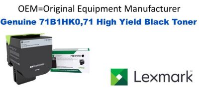 Genuine Lexmark 71B1HK0 Black High Yield Toner 6,000 Yield