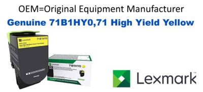 Genuine Lexmark 71B1HY0 Yellow High Yield Toner 3,500 Yield