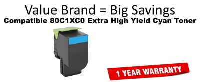 80C1XC0 Extra High Yield Cyan Compatible Value Brand Toner