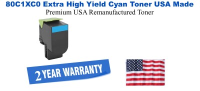 80C1XC0 Extra High Yield Cyan Premium USA Remanufactured Brand Toner