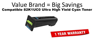 82K1UC0 Ultra High Yield Cyan Compatible Value Brand Toner