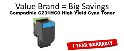 C231HC0 High Yield Cyan Compatible Value Brand Toner