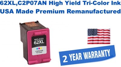 62XL,C2P07AN High Yield Tri-Color Premium USA Made Remanufactured ink