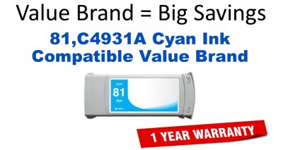 81,C4931A Cyan Compatible Value Brand ink