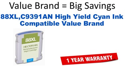 88XL,C9391AN High Yield Cyan Compatible Value Brand ink