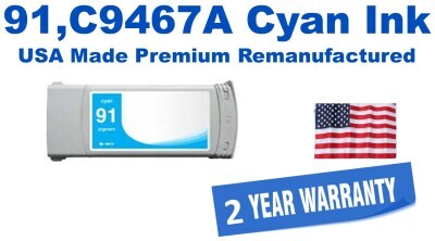 91,C9467A Cyan Premium USA Made Remanufactured ink