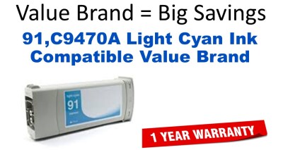 91,C9470A Light Cyan Compatible Value Brand ink