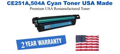 CE251A,504A Cyan Premium USA Remanufactured Brand Toner