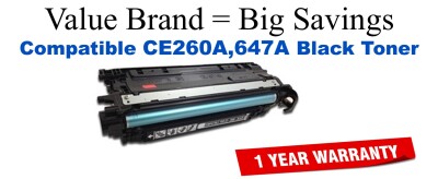 CE260A,647A Black Compatible Value Brand toner