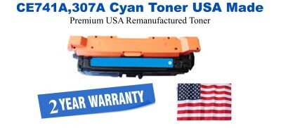 CE741A,307A Cyan Premium USA Remanufactured Brand Toner