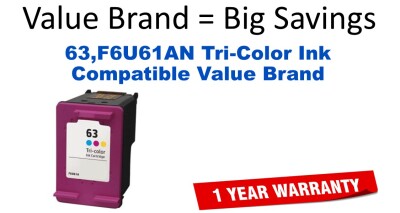 63,F6U61AN Tri-Color Compatible Value Brand ink