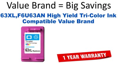 63XL,F6U63AN High Yield Tri-Color Compatible Value Brand ink