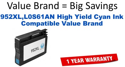 952XL,L0S61AN High Yield Cyan Compatible Value Brand ink