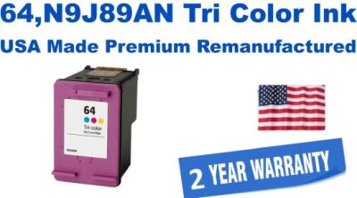 64,N9J89AN Tri Color Premium USA Made Remanufactured ink