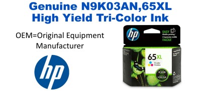 N9K03AN,65XL Genuine High Yield Tri-Color HP Ink