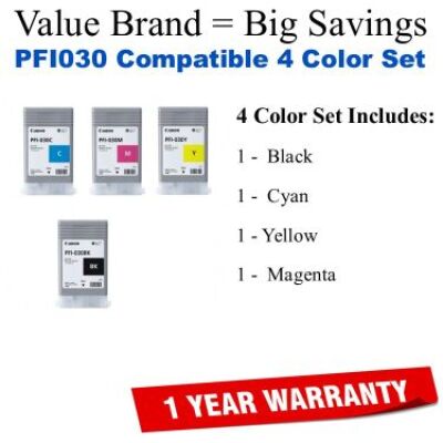 PFI030 Compatible Value Brand 4-Pack Black,Cyan,Magenta,Yellow 