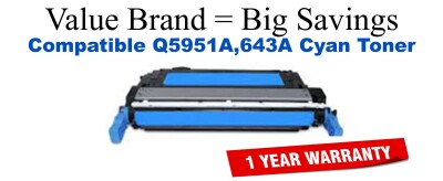 Q5951A,643A Cyan Compatible Value Brand toner