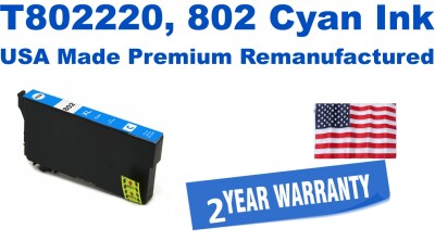T802220, 802 Cyan Premium USA Made Remanufactured  ink