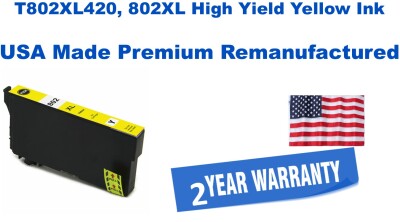 T802XL420, 802XL High Yield Yellow Premium USA Made Remanufactured  ink