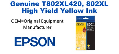 T802XL420, 802XL Genuine High Yield Yellow Epson Ink
