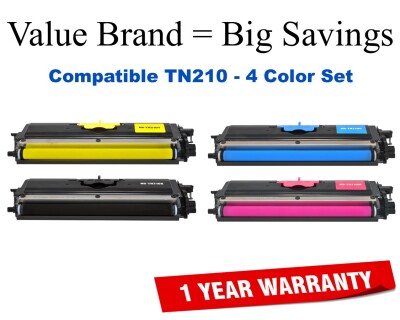 TN210 Color Set Compatible Value Brand replaces Brother TN210BK,TN210C,TN210M,TN210Y