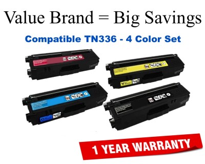 TN336 High Yield Color Set Compatible Value Brand replaces Brother TN336BK,TN336C,TN336M,TN336Y
