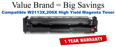W2113X,206X High Yield Magenta Compatible Value Brand Toner without Toner Level Indicator