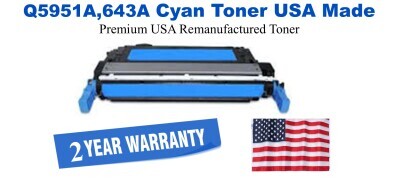 Q5951A,643A Cyan Premium USA Remanufactured Brand Toner